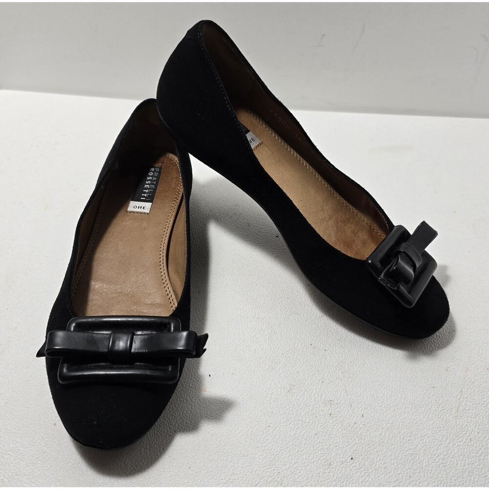 Fratelli Rossetti Black Suede Ballet Flats Bows Womens Shoe Size 37.5